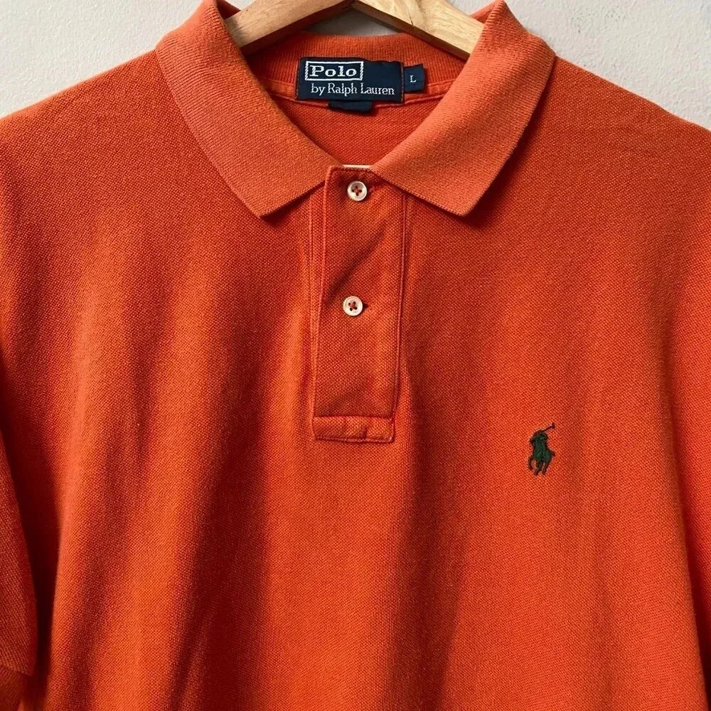 Vintage Polo Ralph Lauren Men's Large Short Sleeve Retro Orange Polo Shirt 90s